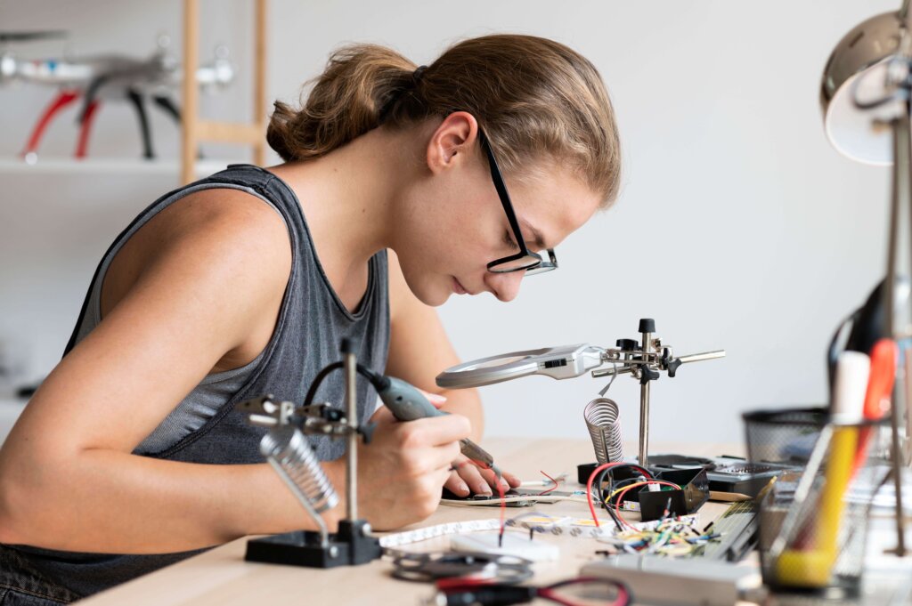 Woman working her workshop creative invention